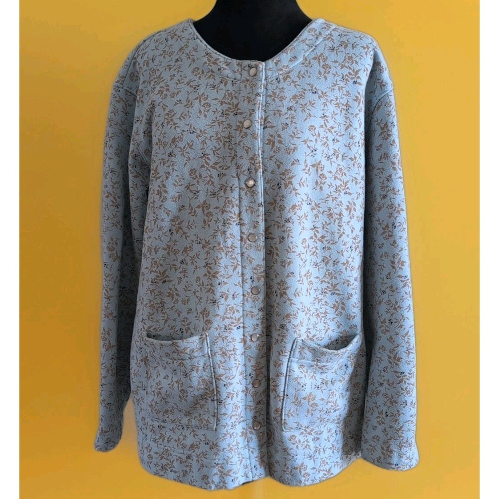 Classic Elements Long Sleeve Sweatshirt Pearl Snap Powder Blue Plus  Sz 16-18W‎